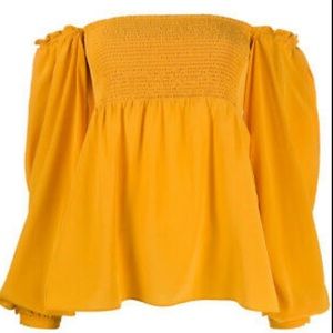 DOROTHEE SCHUMACHER 100% SILK OFF THE SHOULDER LONG SLEEVE TOP BLOUSE